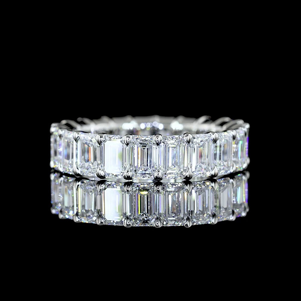 Platinum Eternity Band with 21 North-South Prong Set Emerald Cut Lab Diamonds - 4.73 Carat Total Weight - Covaloro Fine Jewelry