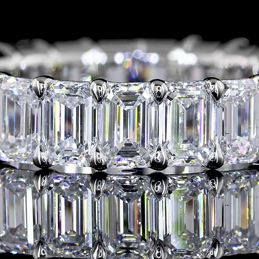 Platinum Eternity Band with 21 North-South Prong Set Emerald Cut Lab Diamonds - 4.73 Carat Total Weight - Covaloro Fine Jewelry