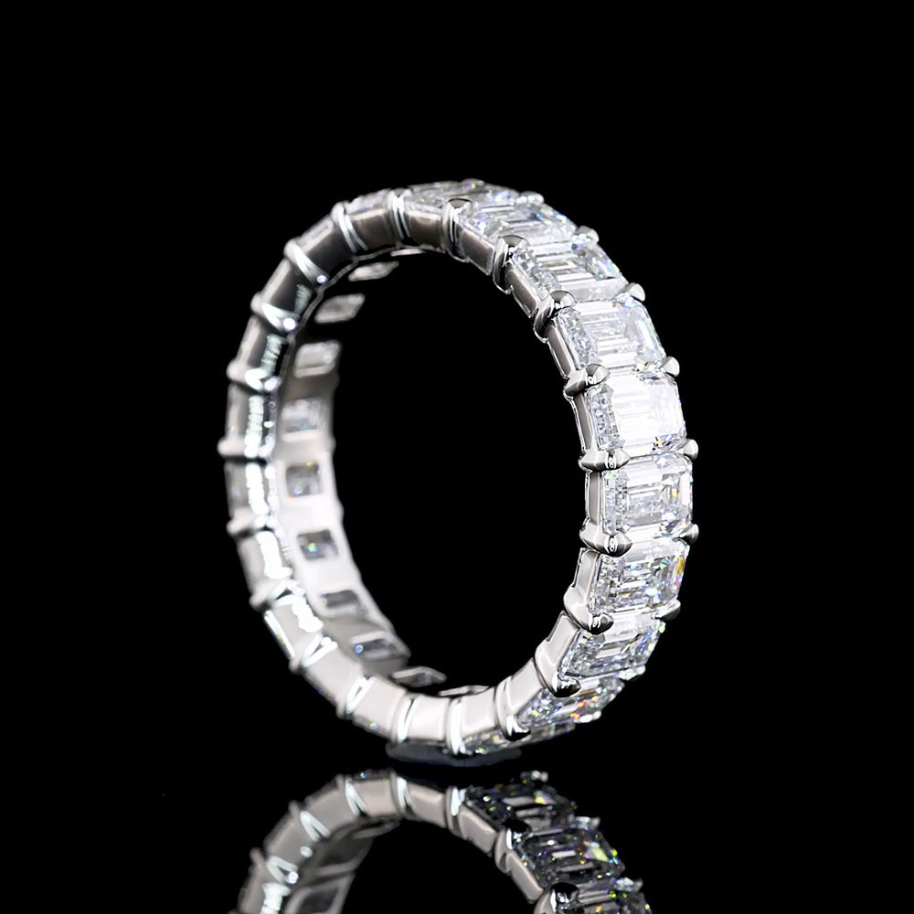 Platinum Eternity Band with 21 North-South Prong Set Emerald Cut Lab Diamonds - 4.73 Carat Total Weight - Covaloro Fine Jewelry