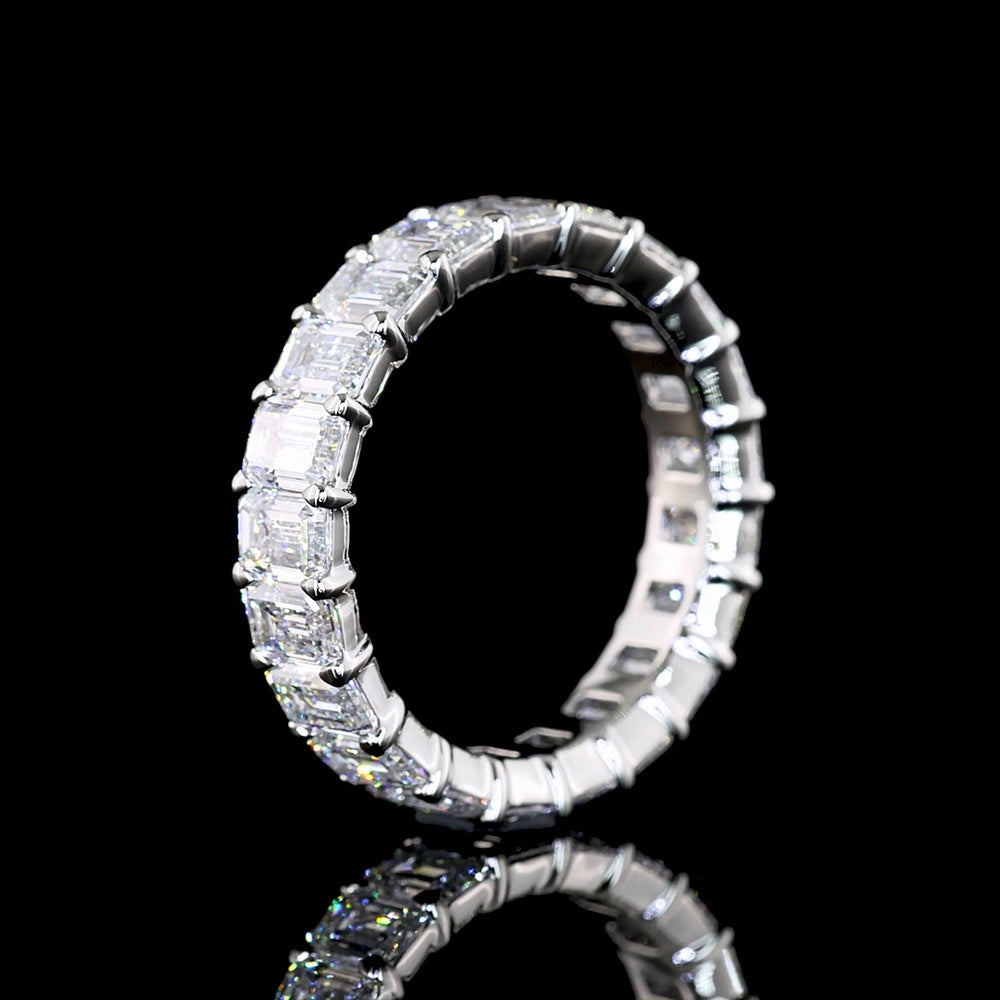 Platinum Eternity Band with 21 North-South Prong Set Emerald Cut Lab Diamonds - 4.73 Carat Total Weight - Covaloro Fine Jewelry