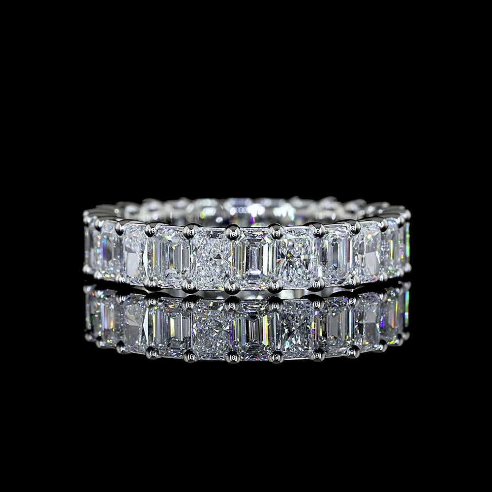Platinum Eternity Band with Alternating Emerald and Radiant Cut Lab Diamonds - 3.87 Carats Total Diamond Weight - Covaloro Fine Jewelry