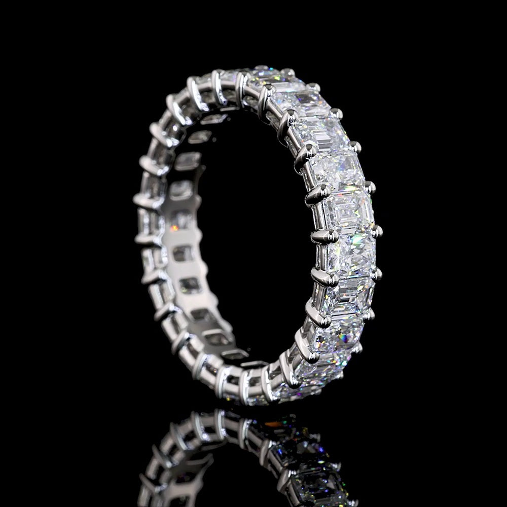 Platinum Eternity Band with Alternating Emerald and Radiant Cut Lab Diamonds - 3.87 Carats Total Diamond Weight - Covaloro Fine Jewelry