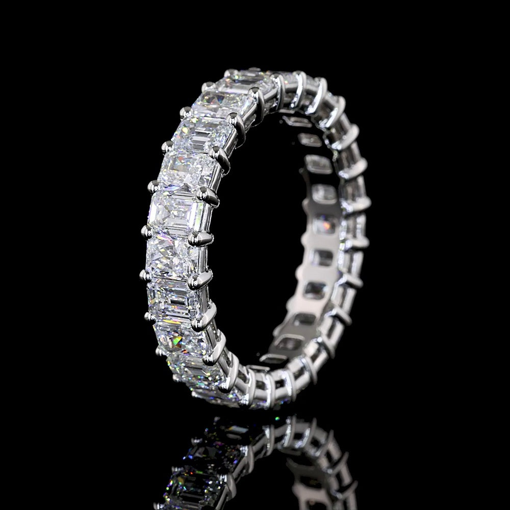 Platinum Eternity Band with Alternating Emerald and Radiant Cut Lab Diamonds - 3.87 Carats Total Diamond Weight - Covaloro Fine Jewelry