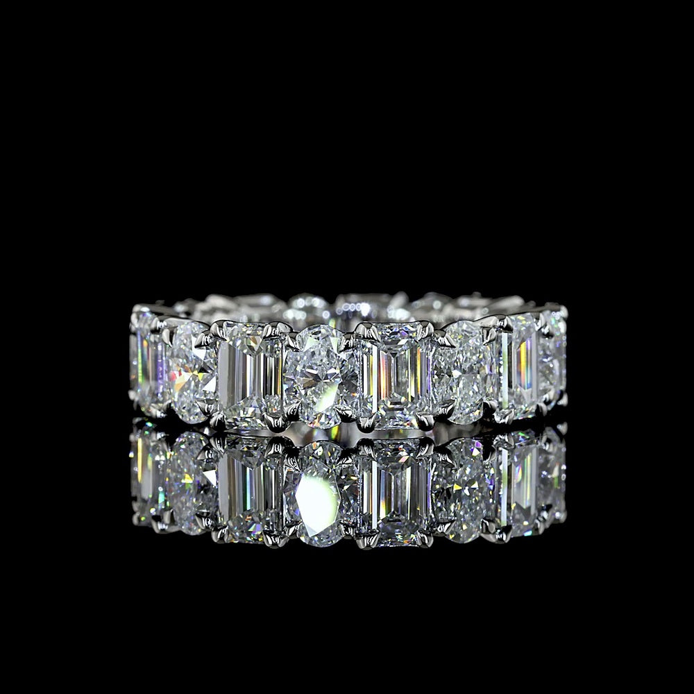 Platinum Eternity Band with Alternating Emerald Cut and Oval Cut Lab Diamonds - 5.23 Total Carat Weight, E-F VS Clarity - Covaloro Fine Jewelry