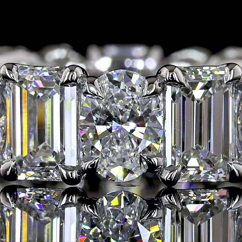 Platinum Eternity Band with Alternating Emerald Cut and Oval Cut Lab Diamonds - 5.23 Total Carat Weight, E-F VS Clarity - Covaloro Fine Jewelry
