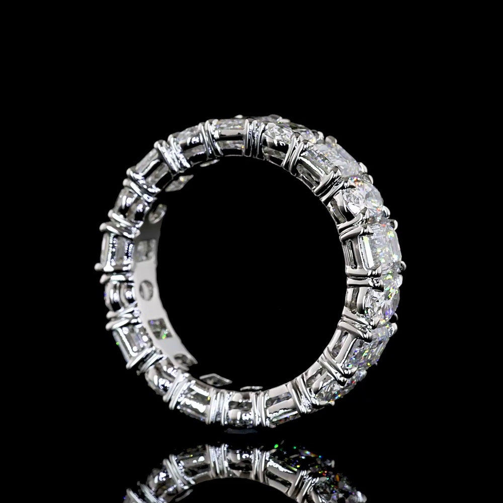 Platinum Eternity Band with Alternating Emerald Cut and Oval Cut Lab Diamonds - 5.23 Total Carat Weight, E-F VS Clarity - Covaloro Fine Jewelry