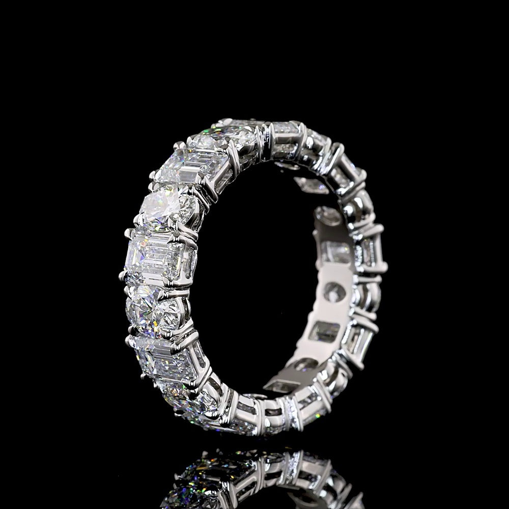 Platinum Eternity Band with Alternating Emerald Cut and Oval Cut Lab Diamonds - 5.23 Total Carat Weight, E-F VS Clarity - Covaloro Fine Jewelry