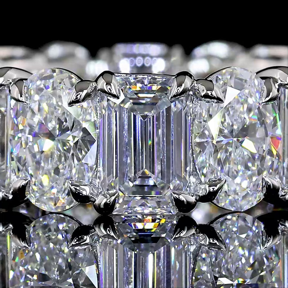 Platinum Eternity Band with Alternating Emerald Cut and Oval Cut Lab Diamonds - 6.70 Carats Total Diamond Weight - Covaloro Fine Jewelry