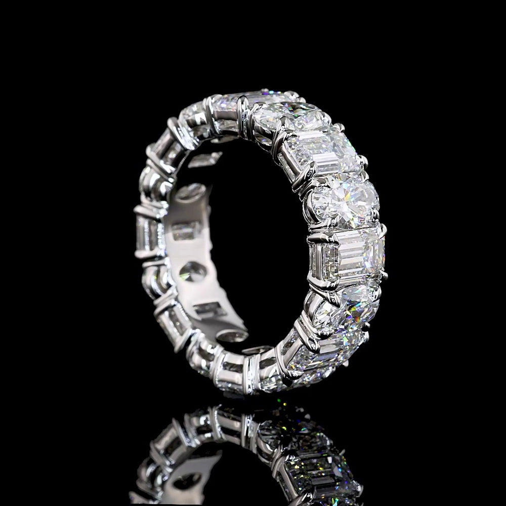 Platinum Eternity Band with Alternating Emerald Cut and Oval Cut Lab Diamonds - 6.70 Carats Total Diamond Weight - Covaloro Fine Jewelry