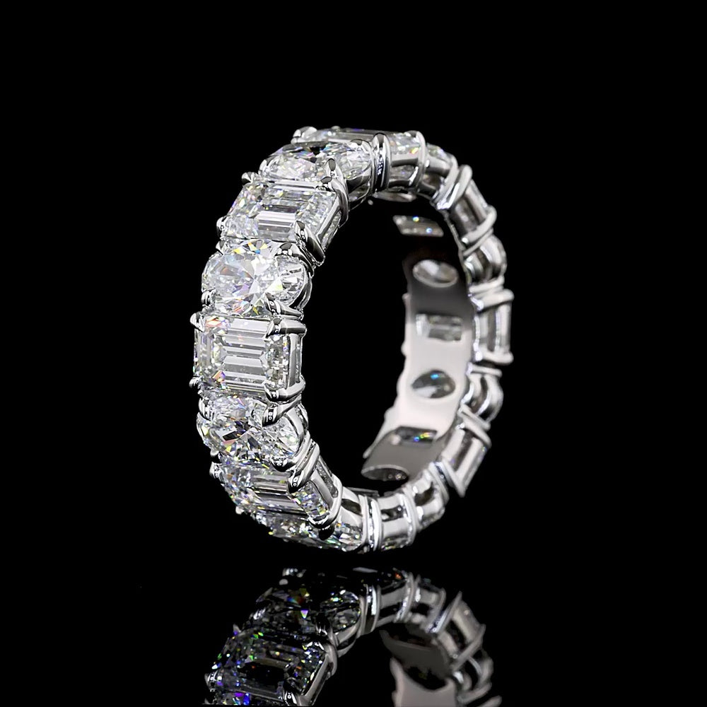 Platinum Eternity Band with Alternating Emerald Cut and Oval Cut Lab Diamonds - 6.70 Carats Total Diamond Weight - Covaloro Fine Jewelry