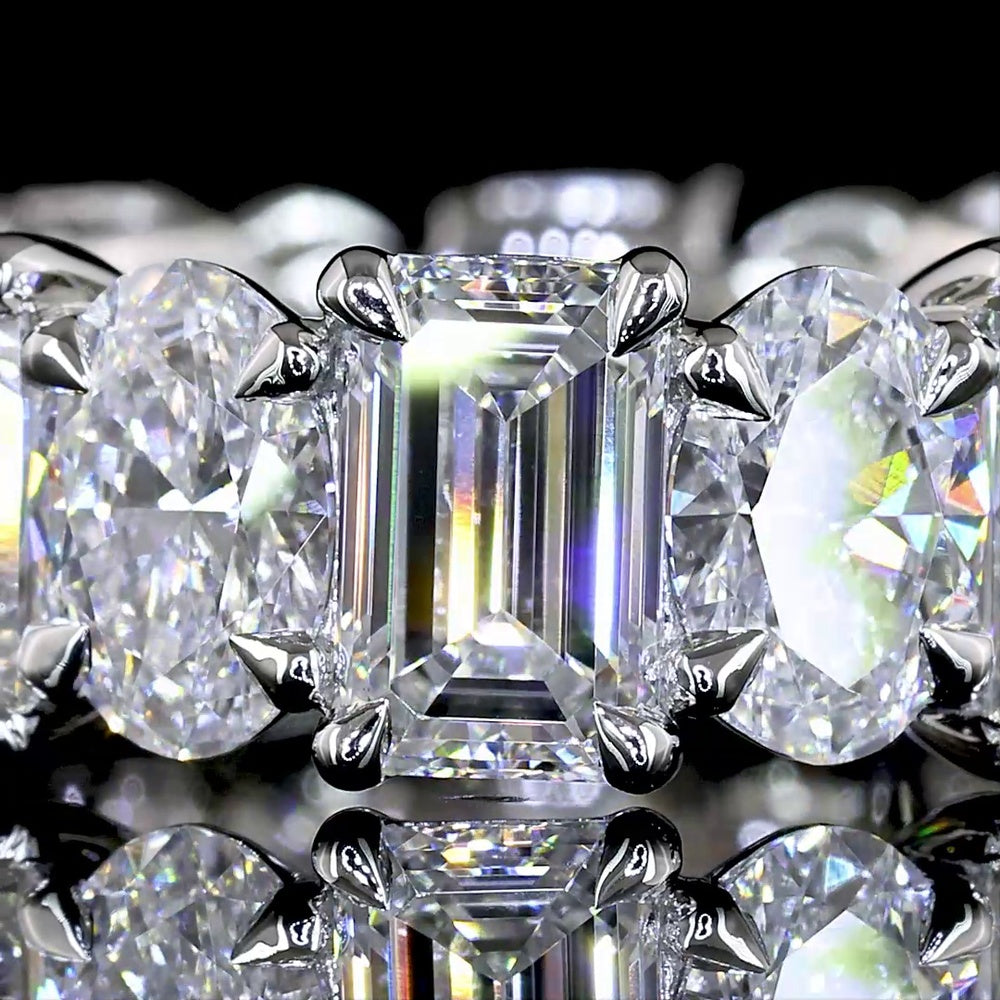Platinum Eternity Band with Alternating Emerald Cut and Oval Cut Lab Diamonds - 7.10 Carats Total Diamond Weight - Covaloro Fine Jewelry