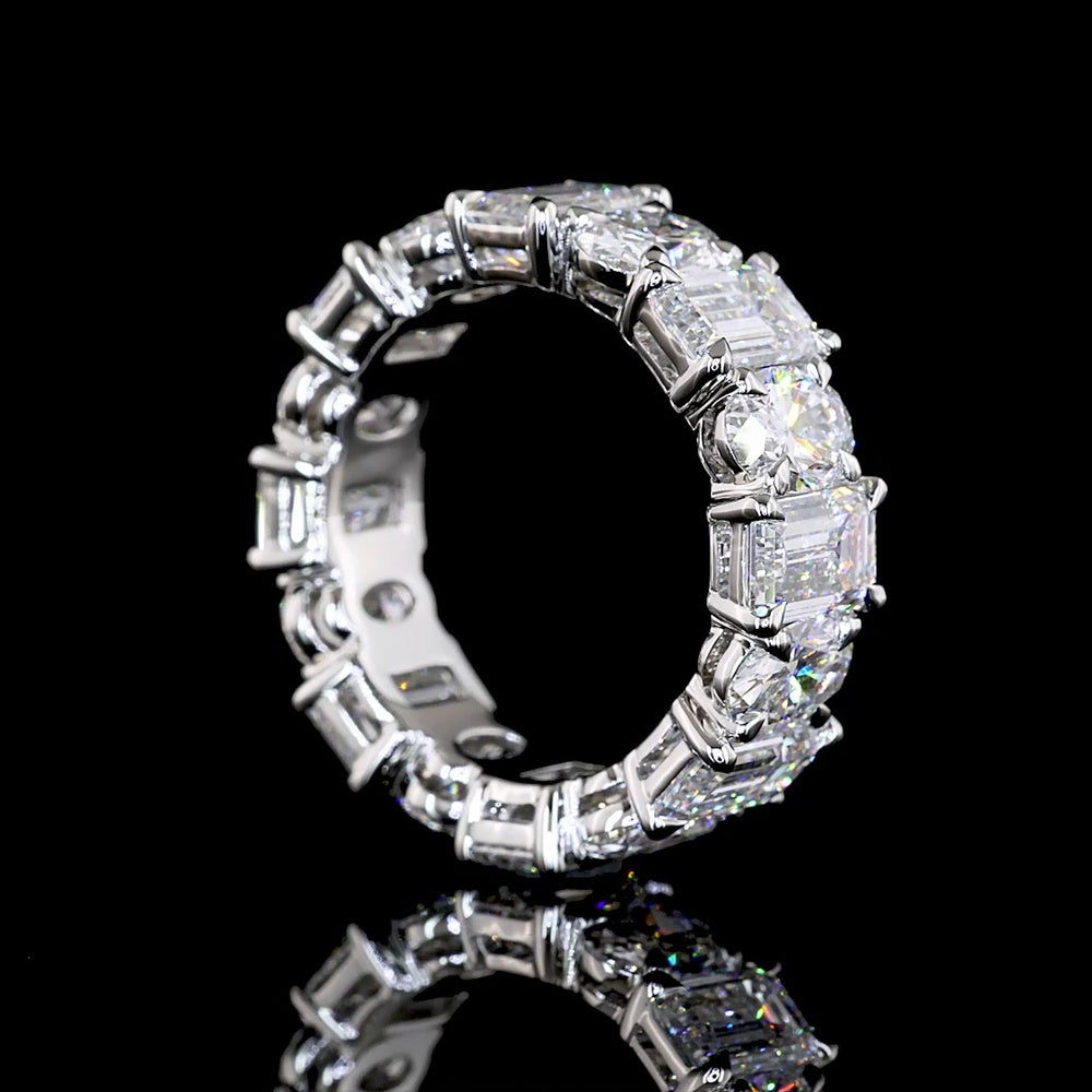 Platinum Eternity Band with Alternating Emerald Cut and Oval Cut Lab Diamonds - 7.10 Carats Total Diamond Weight - Covaloro Fine Jewelry