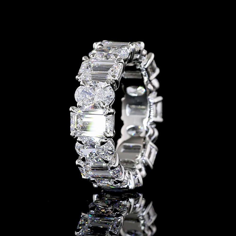Platinum Eternity Band with Alternating Emerald Cut and Oval Cut Lab Diamonds - 7.10 Carats Total Diamond Weight - Covaloro Fine Jewelry
