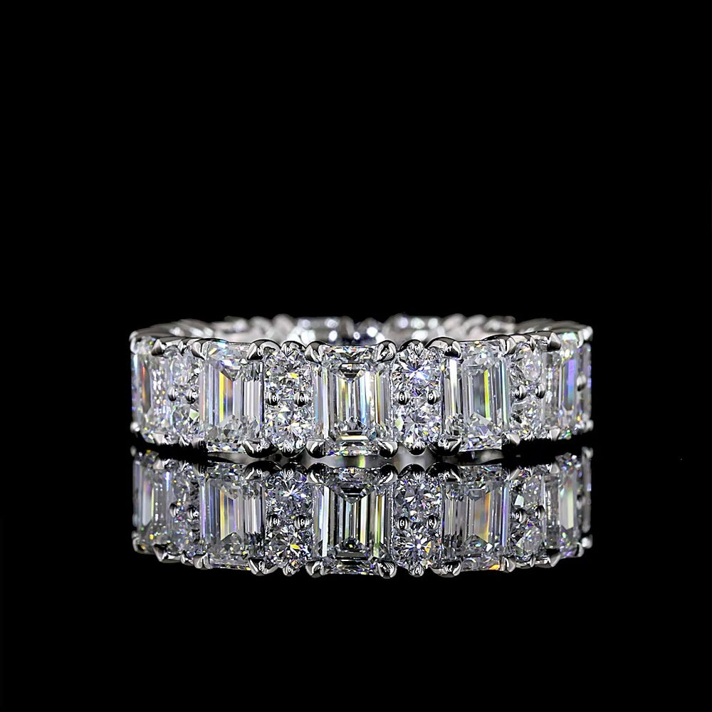 Platinum Eternity Band with Alternating Emerald Cut and Round Cut Lab Diamonds - 4.4 Carat Total Diamond Weight - Covaloro Fine Jewelry