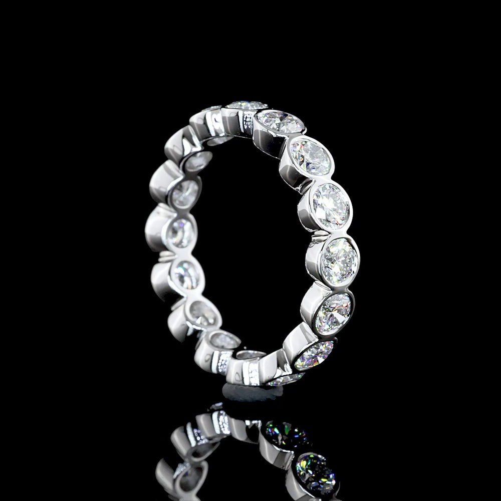 Platinum Eternity Band with Bezel-Set Round Lab Diamonds - 2.61 Carat Total Weight, E-F Color, VS1 Clarity - Covaloro Fine Jewelry