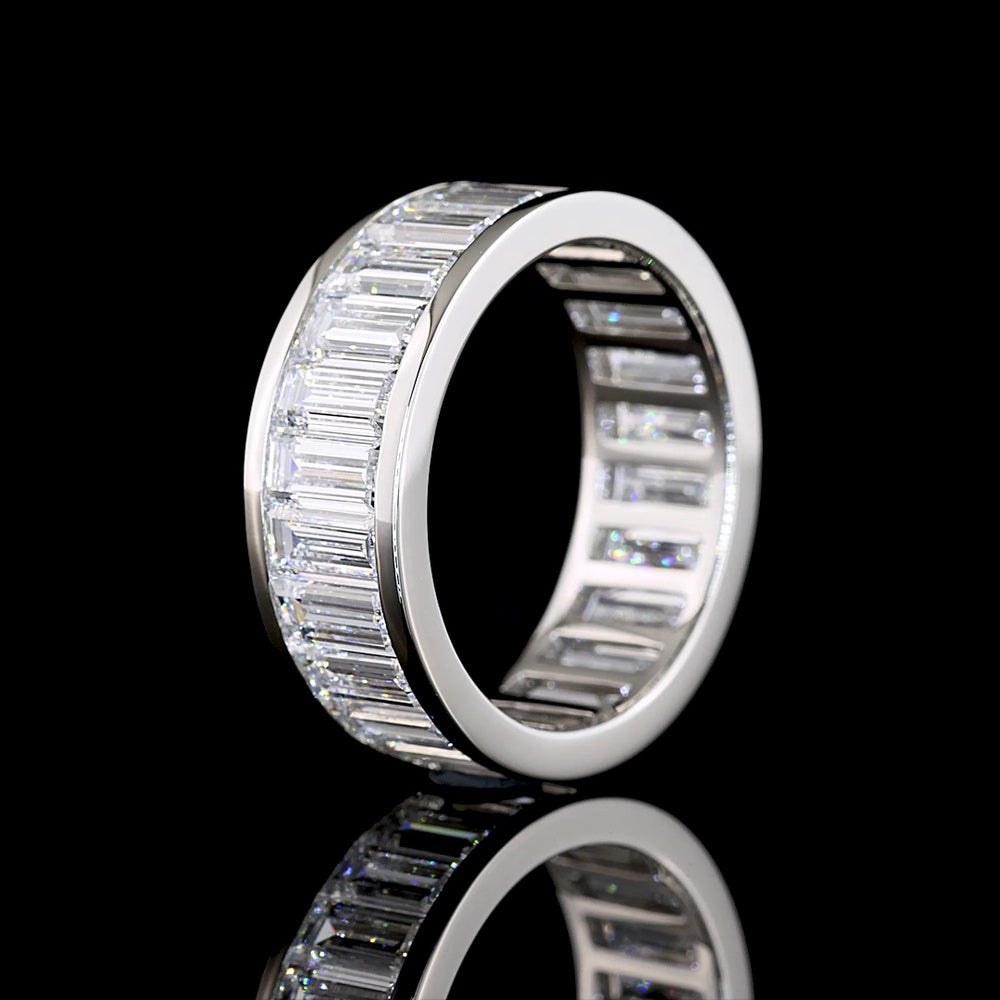 Platinum Eternity Band with Channel Set Baguette Cut Lab Diamonds - 6.50 Carat Total Weight, E-F Color, VS Clarity - Covaloro Fine Jewelry