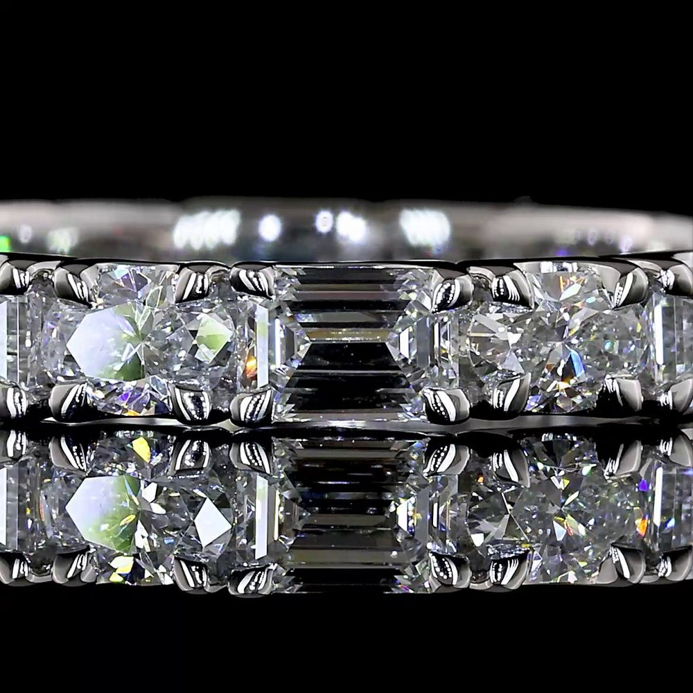 Platinum Eternity Band with East-West Emerald Cut and Oval Cut Lab Diamonds - 1.73 Carats Total Diamond Weight, E-F VS Clarity - Covaloro Fine Jewelry