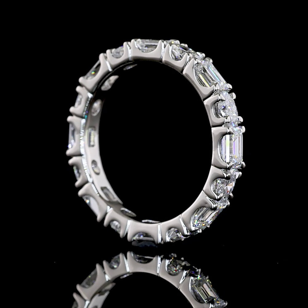 Platinum Eternity Band with East-West Emerald Cut and Oval Cut Lab Diamonds - 1.73 Carats Total Diamond Weight, E-F VS Clarity - Covaloro Fine Jewelry