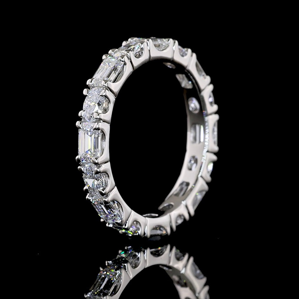 Platinum Eternity Band with East-West Emerald Cut and Oval Cut Lab Diamonds - 1.73 Carats Total Diamond Weight, E-F VS Clarity - Covaloro Fine Jewelry