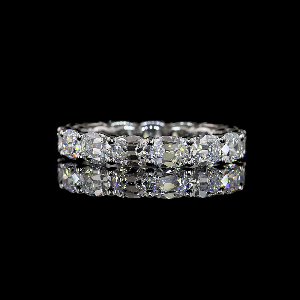 Platinum Eternity Band with East-West Set Antique Cushion Cut Lab Diamonds - 4.44 Total Carat Weight, E-F Color, VS1 Clarity - Covaloro Fine Jewelry