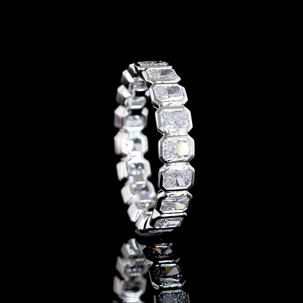Platinum Eternity Band with North-South Bezel Set Radiant Cut Lab Diamonds - 1.82 Carats Total Diamond Weight - Covaloro Fine Jewelry
