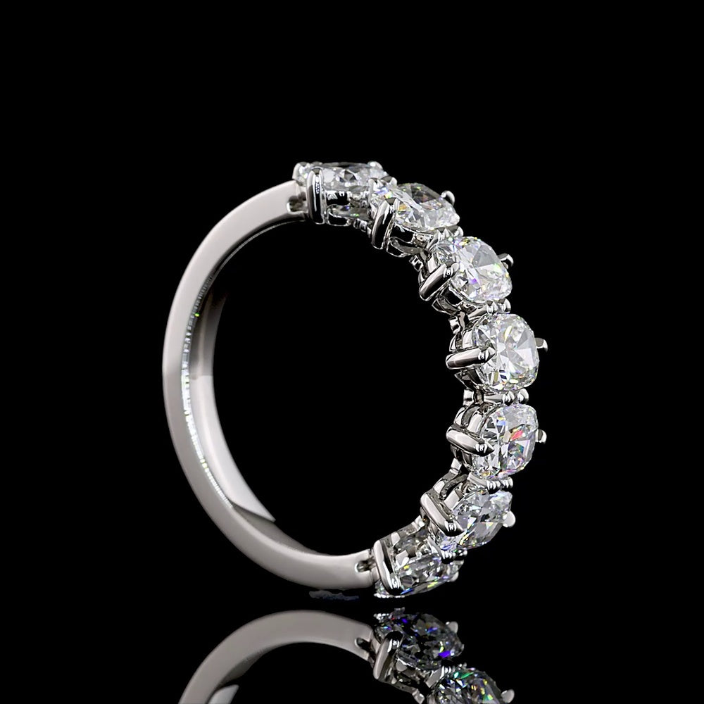 Platinum Eternity Band with North-South Prong Set Cushion Brilliant Lab Diamonds - 2.10 Carat Total Weight, E-F Color VS Clarity - 7 Stone Stackable Anniversary Ring - Covaloro Fine Jewelry