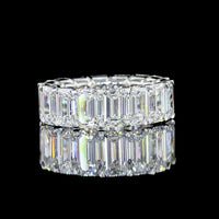 Platinum Eternity Band with North-South Prong Set Emerald Cut Lab Diamonds - 9.26 Carat Total Diamond Weight - Covaloro Fine Jewelry