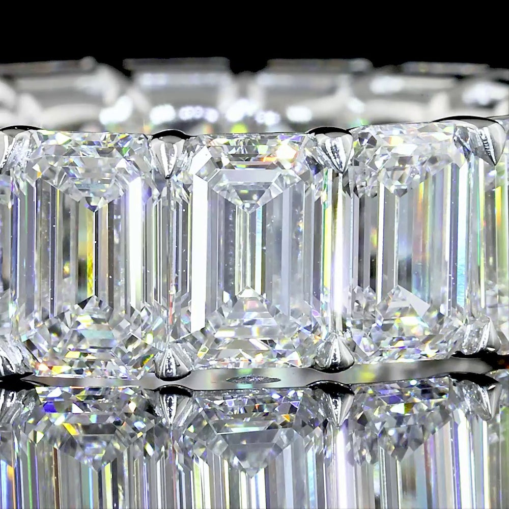 Platinum Eternity Band with North-South Prong Set Emerald Cut Lab Diamonds - 9.26 Carat Total Diamond Weight - Covaloro Fine Jewelry
