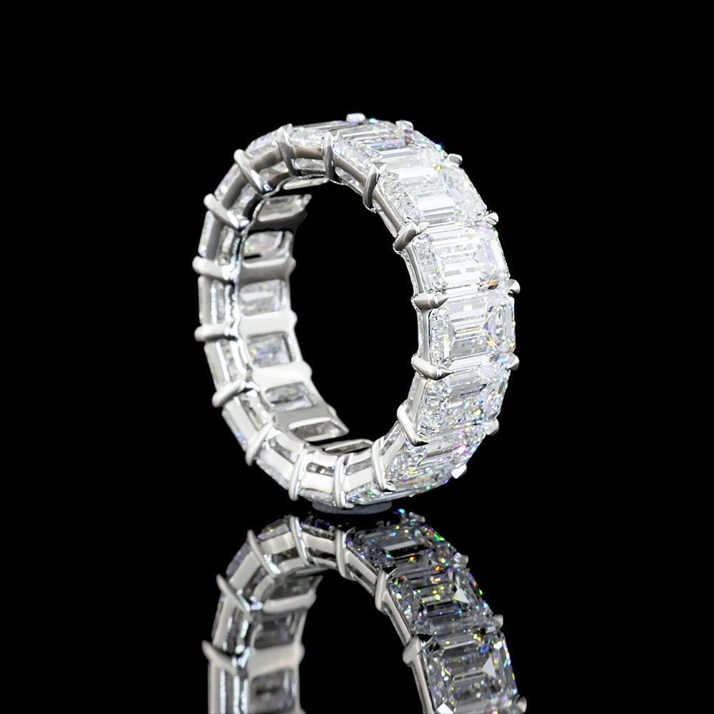 Platinum Eternity Band with North-South Prong Set Emerald Cut Lab Diamonds - 9.26 Carat Total Diamond Weight - Covaloro Fine Jewelry