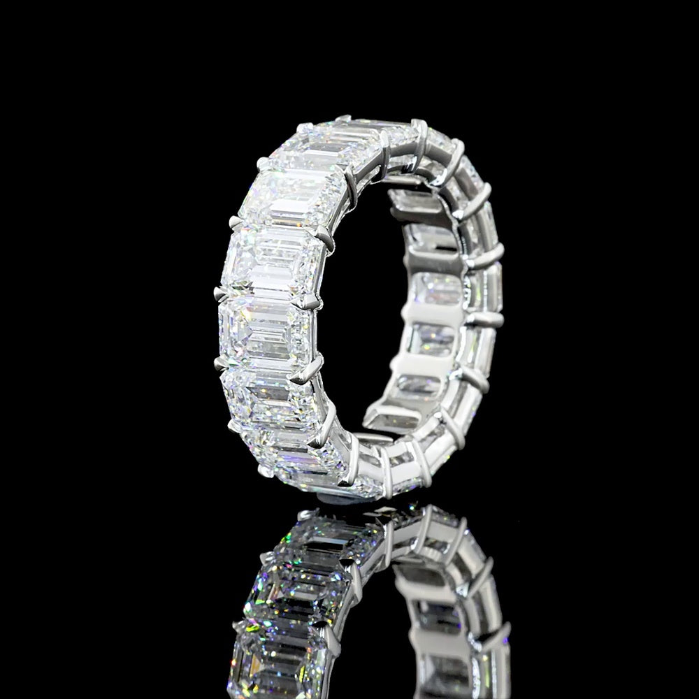 Platinum Eternity Band with North-South Prong Set Emerald Cut Lab Diamonds - 9.26 Carat Total Diamond Weight - Covaloro Fine Jewelry
