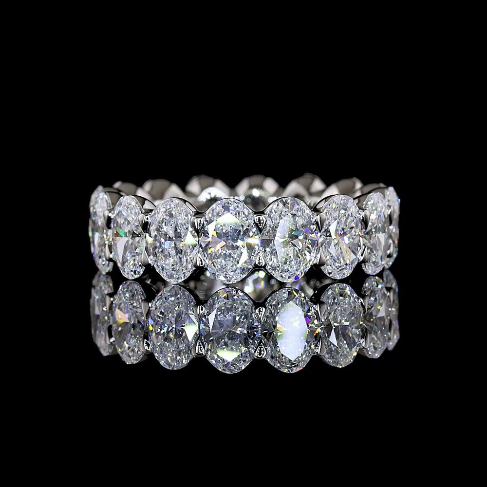 Platinum Eternity Band with North-South Prong Set Oval Cut Lab Diamonds - 5.38 Carats Total Diamond Weight - Covaloro Fine Jewelry