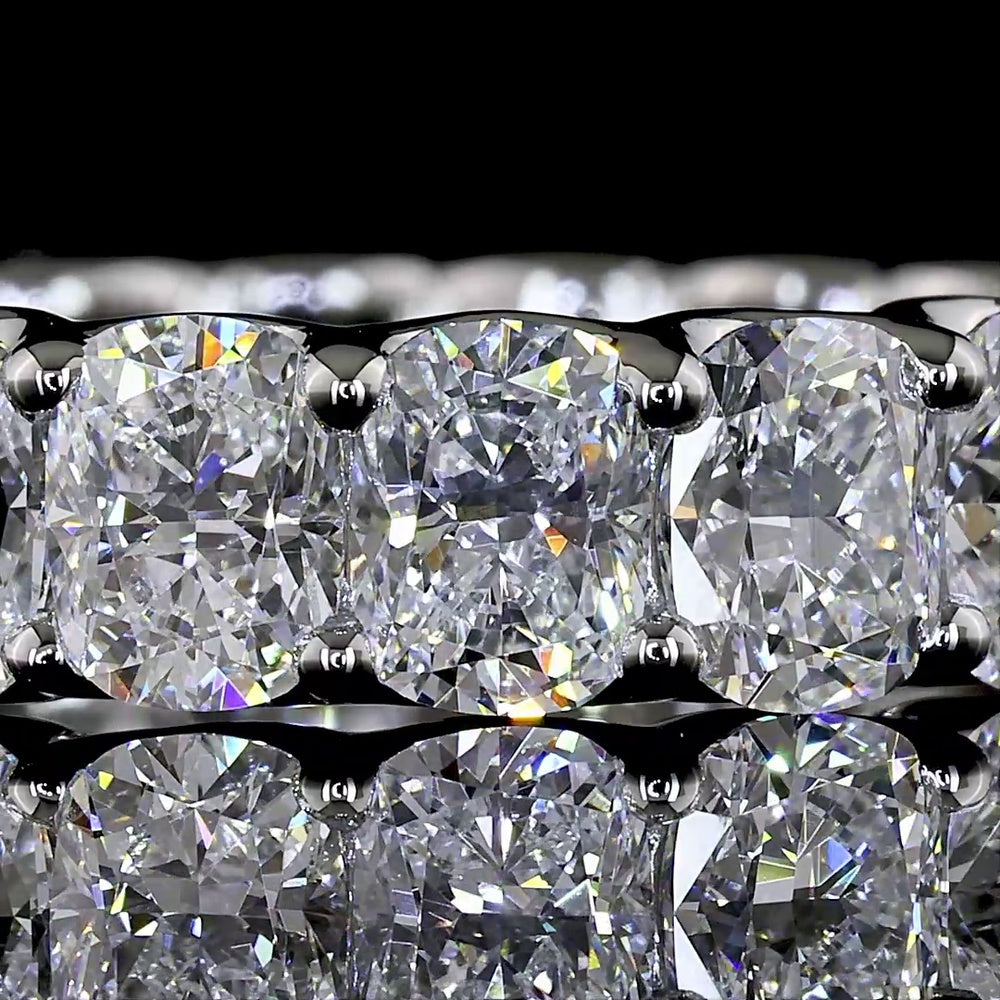 Platinum Eternity Band with U-Prong Set Cushion Brilliant Cut Lab Diamonds - 3.85 Carat Total Diamond Weight - Covaloro Fine Jewelry