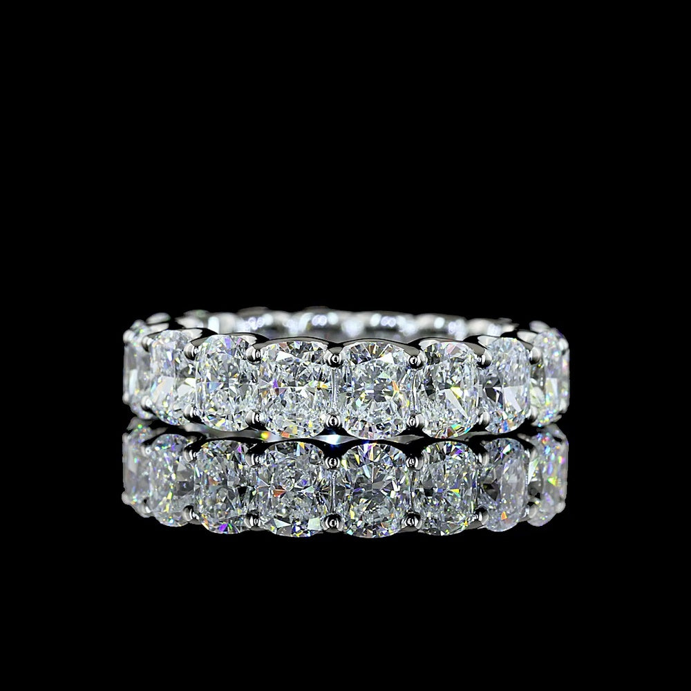 Platinum Eternity Band with U-Prong Set Cushion Brilliant Cut Lab Diamonds - 4.14 Carat Total Diamond Weight, 18 Stones, VS Clarity - Covaloro Fine Jewelry