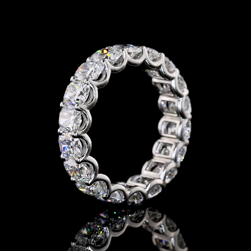 Platinum Eternity Band with U-Prong Set Cushion Brilliant Lab Diamonds - 4.08 Carats Total Diamond Weight - Covaloro Fine Jewelry