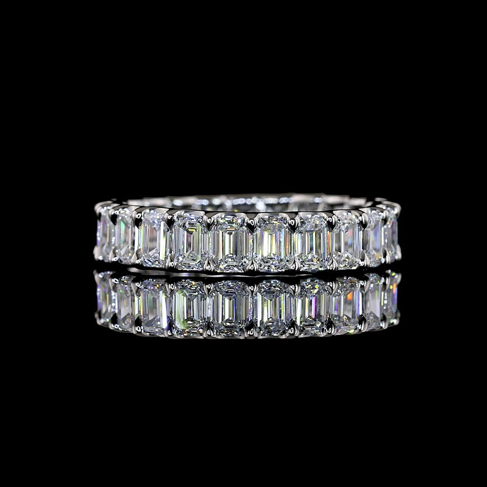 Platinum Eternity Band with U-Prong Set Emerald Cut Lab Diamonds - 2.45 Carat Total Weight, E-F Color, VS Clarity, 23 Stones - Covaloro Fine Jewelry