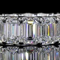 Platinum Eternity Band with U Prong Set Emerald Cut Lab Diamonds - 9.09 Carat Total Diamond Weight - Covaloro Fine Jewelry