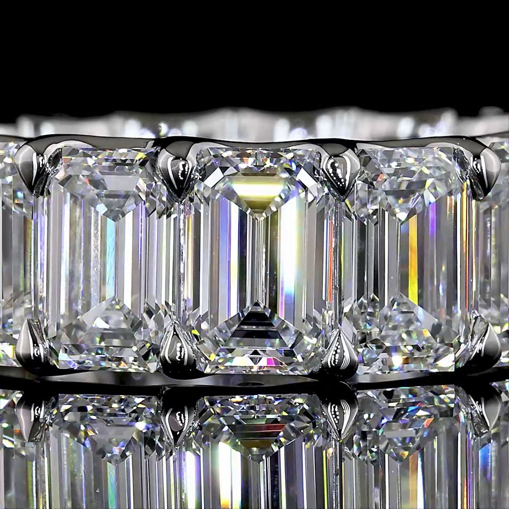 Platinum Eternity Band with U Prong Set Emerald Cut Lab Diamonds - 9.09 Carat Total Diamond Weight - Covaloro Fine Jewelry