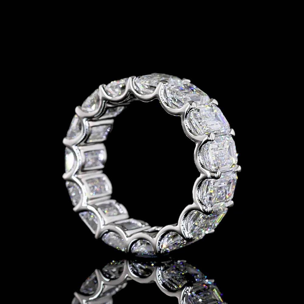 Platinum Eternity Band with U Prong Set Emerald Cut Lab Diamonds - 9.09 Carat Total Diamond Weight - Covaloro Fine Jewelry