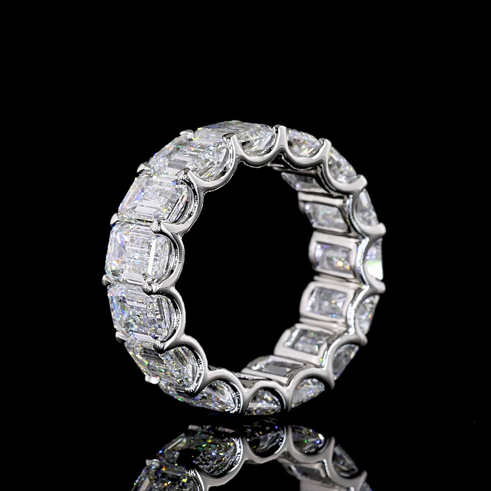 Platinum Eternity Band with U Prong Set Emerald Cut Lab Diamonds - 9.09 Carat Total Diamond Weight - Covaloro Fine Jewelry