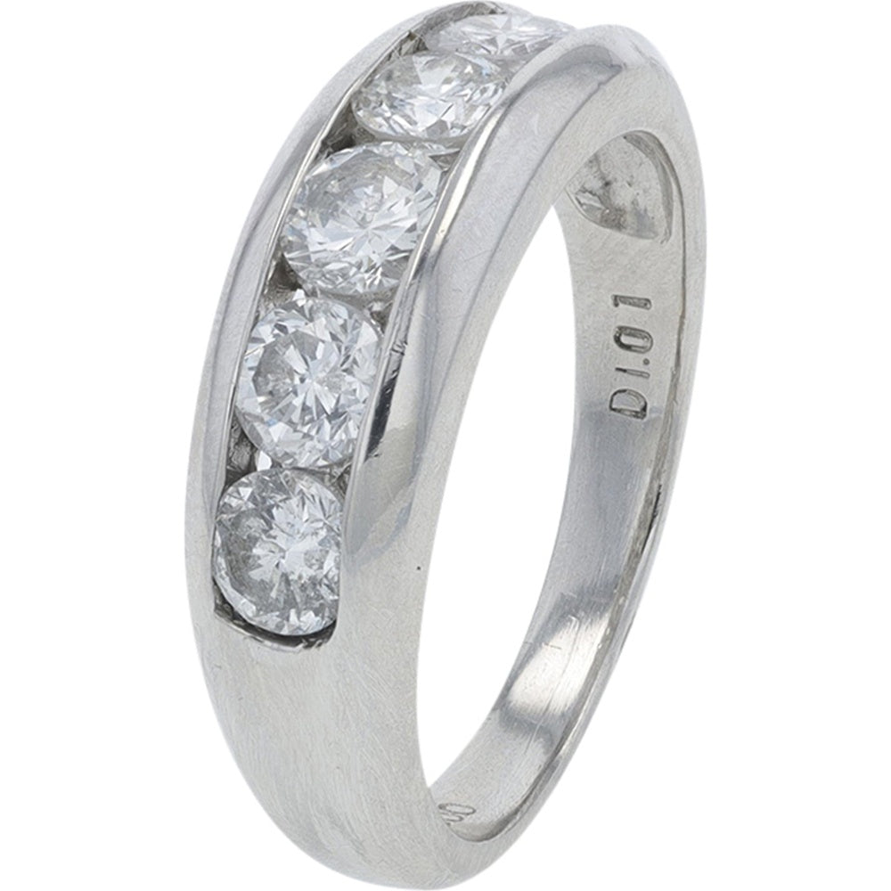 Platinum Five-Stone Band with Channel Set Round Diamonds - 1.01 Carat Total Diamond Weight
