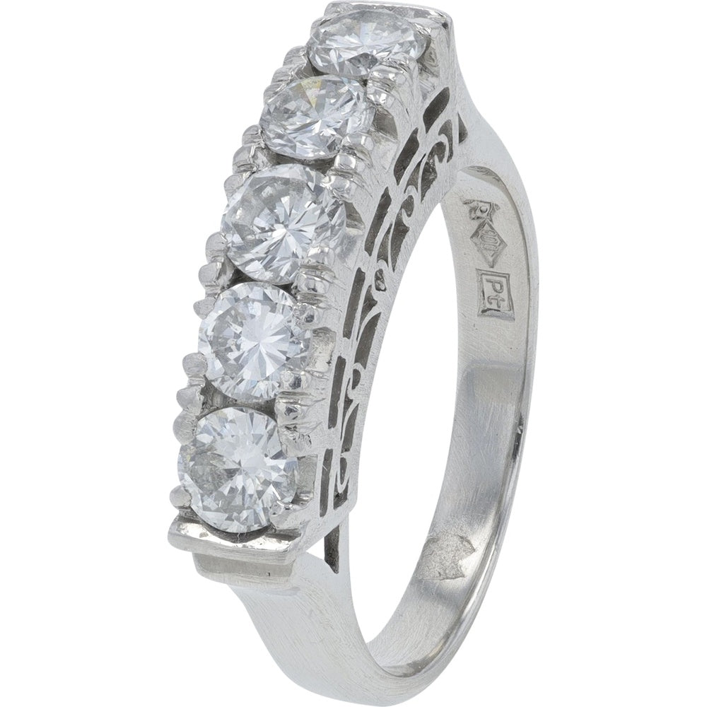 Platinum Five-Stone Band with Prong-Set Round Diamonds - 1.01 Carat Total Diamond Weight