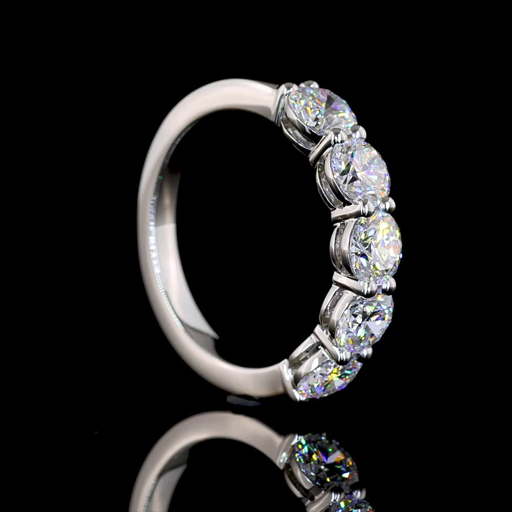 Platinum Five-Stone Eternity Band with Round Brilliant Cut Lab Diamonds - 1.94 Carat Total Diamond Weight - Covaloro Fine Jewelry