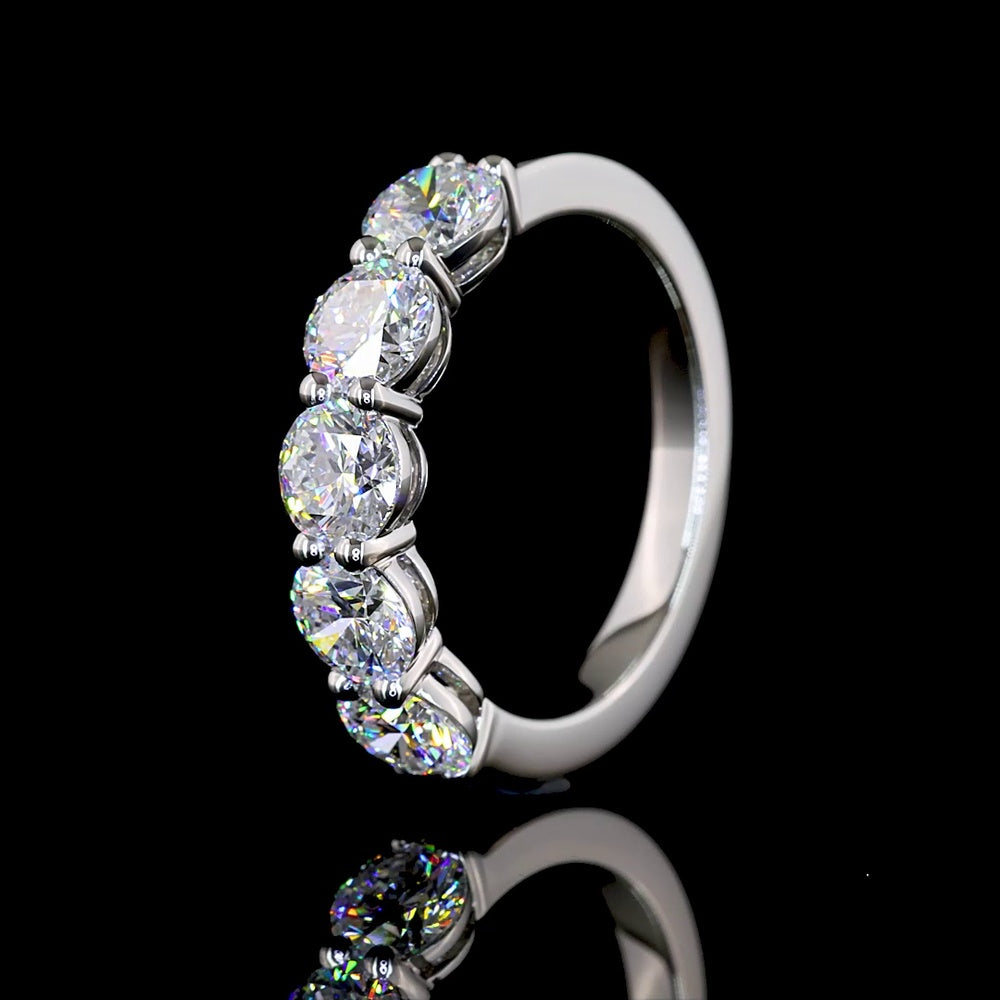 Platinum Five-Stone Eternity Band with Round Brilliant Cut Lab Diamonds - 1.94 Carat Total Diamond Weight - Covaloro Fine Jewelry
