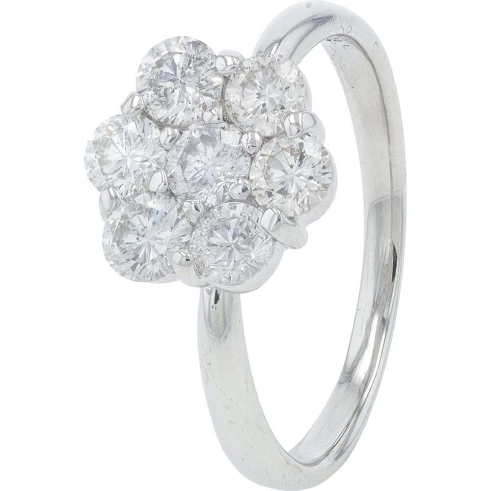Platinum Floral Cluster Ring with Round Diamonds - 1.00 Carat Total Diamond Weight
