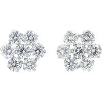 Platinum Floral Cluster Stud Earrings with Round Lab Grown Diamonds - 2.00 Carat Total Diamond Weight