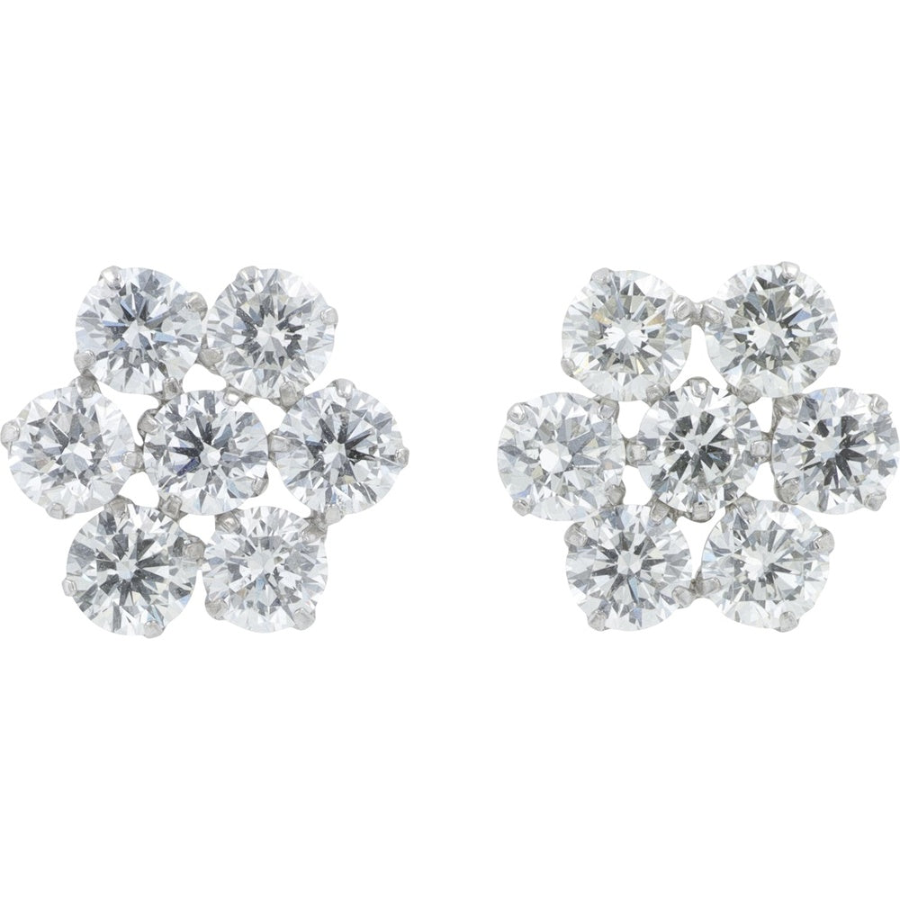 Platinum Floral Cluster Stud Earrings with Round Lab Grown Diamonds - 2.00 Carat Total Diamond Weight