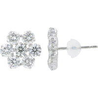 Platinum Floral Cluster Stud Earrings with Round Lab Grown Diamonds - 2.00 Carat Total Diamond Weight