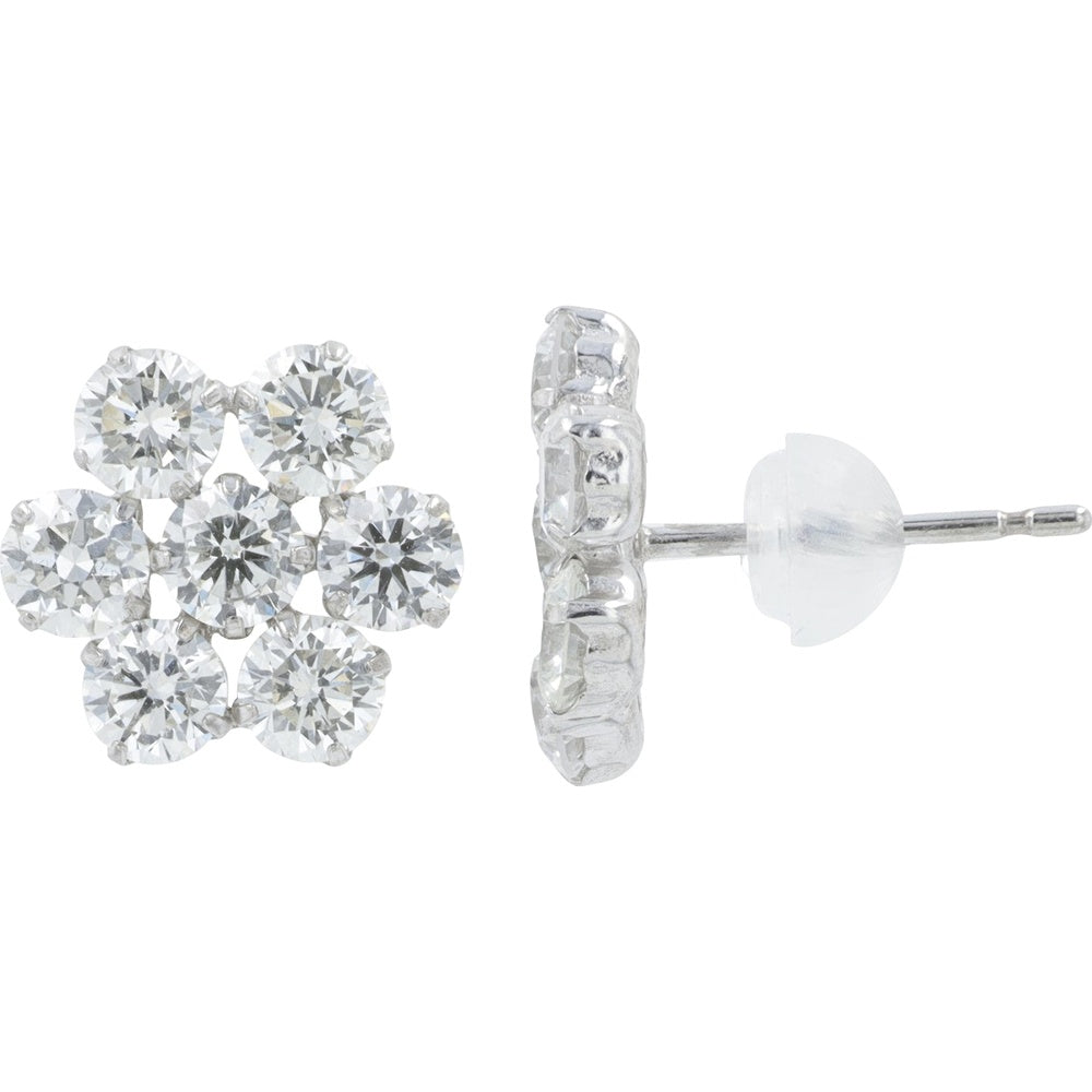 Platinum Floral Cluster Stud Earrings with Round Lab Grown Diamonds - 2.00 Carat Total Diamond Weight