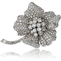 Platinum Flower Brooch with 17.00 Carats Round & Baguette Diamonds