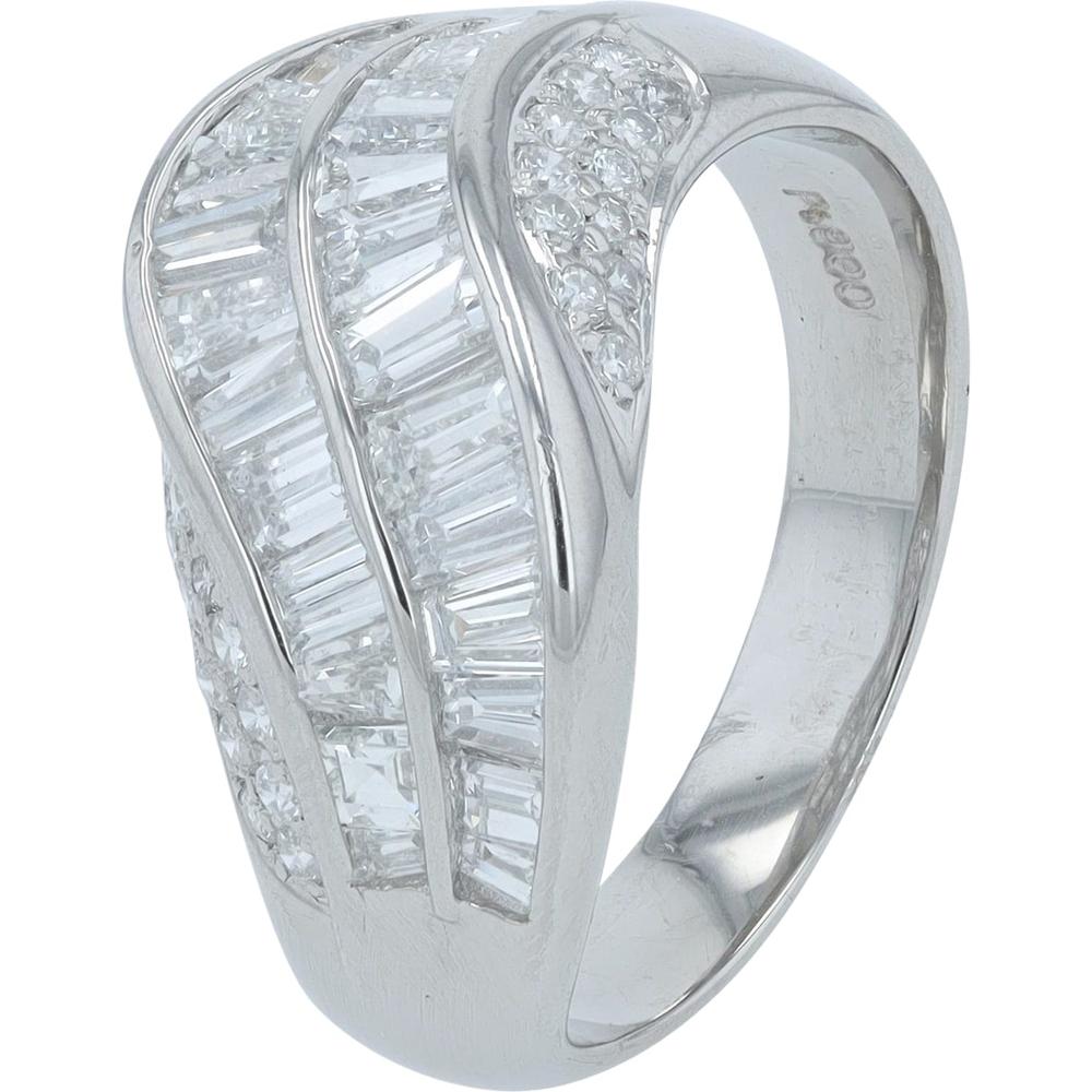 Platinum Free Form Design Ring with 2.00 Carat Total Baguette and Round Brilliant Diamonds